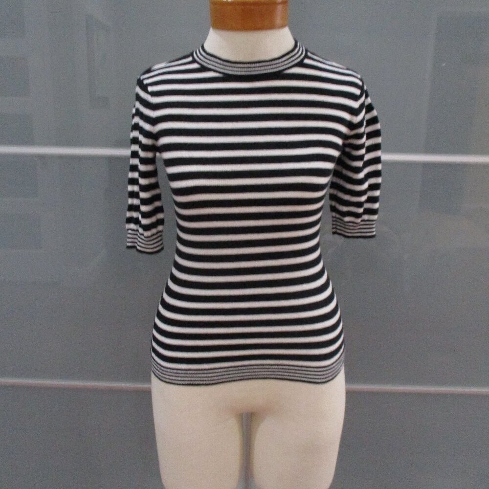 Frame Short Sleeve Striped Knit Top